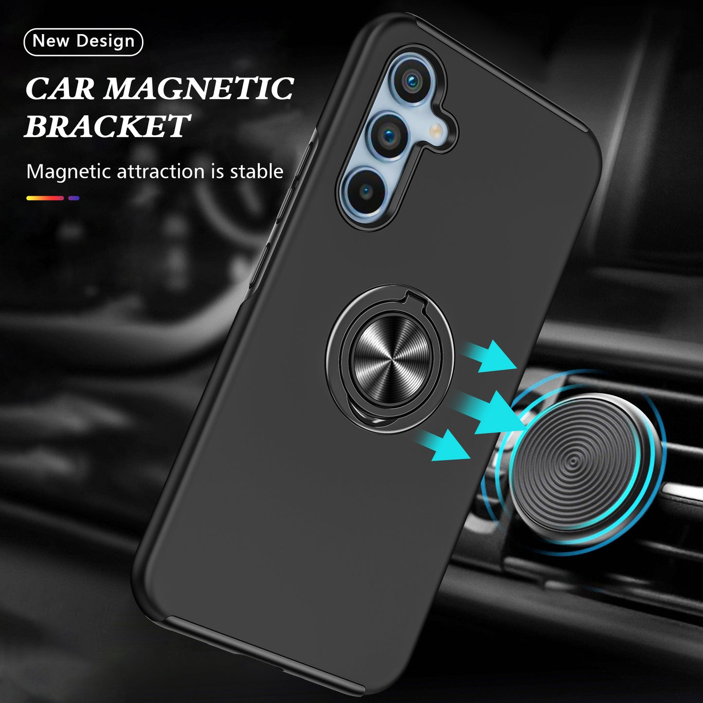For Samsung Galaxy S24+ Phone Case Slim-Fit PC+TPU Cover with Ring Kickstand - Black