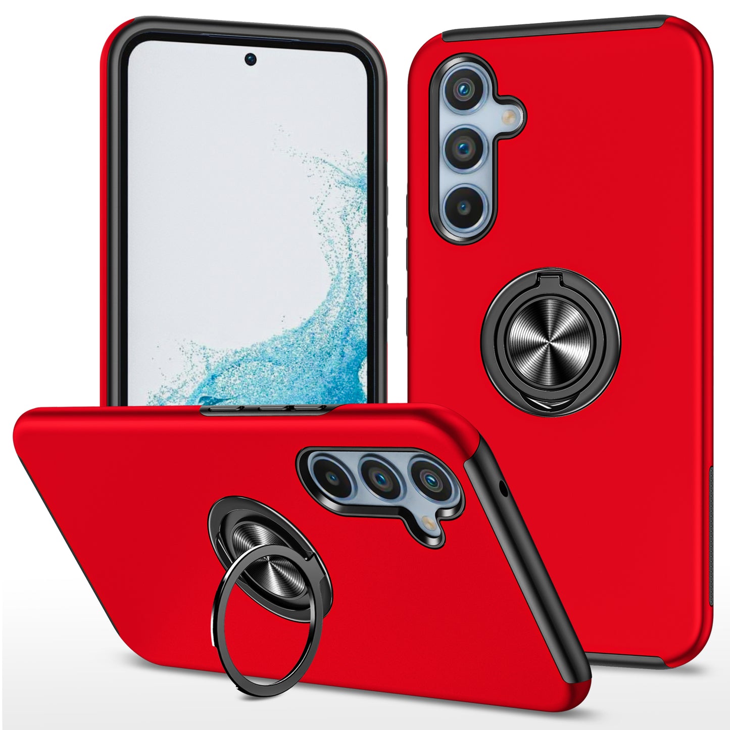 For Samsung Galaxy S24+ Phone Case Slim-Fit PC+TPU Cover with Ring Kickstand - Red