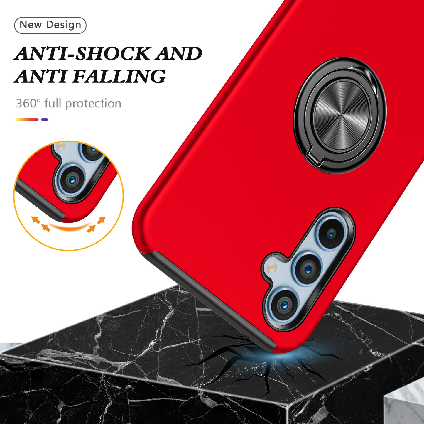 For Samsung Galaxy S24+ Phone Case Slim-Fit PC+TPU Cover with Ring Kickstand - Red