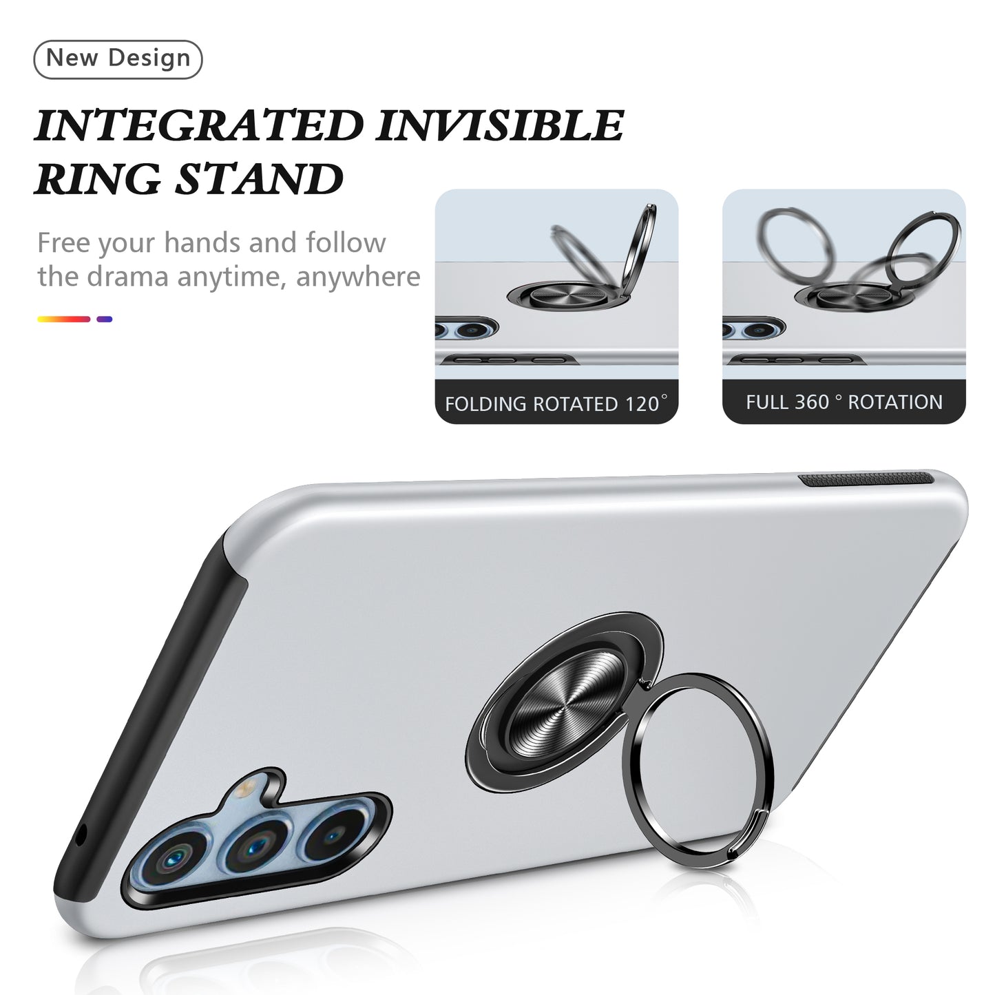 For Samsung Galaxy S24+ Phone Case Slim-Fit PC+TPU Cover with Ring Kickstand - Silver