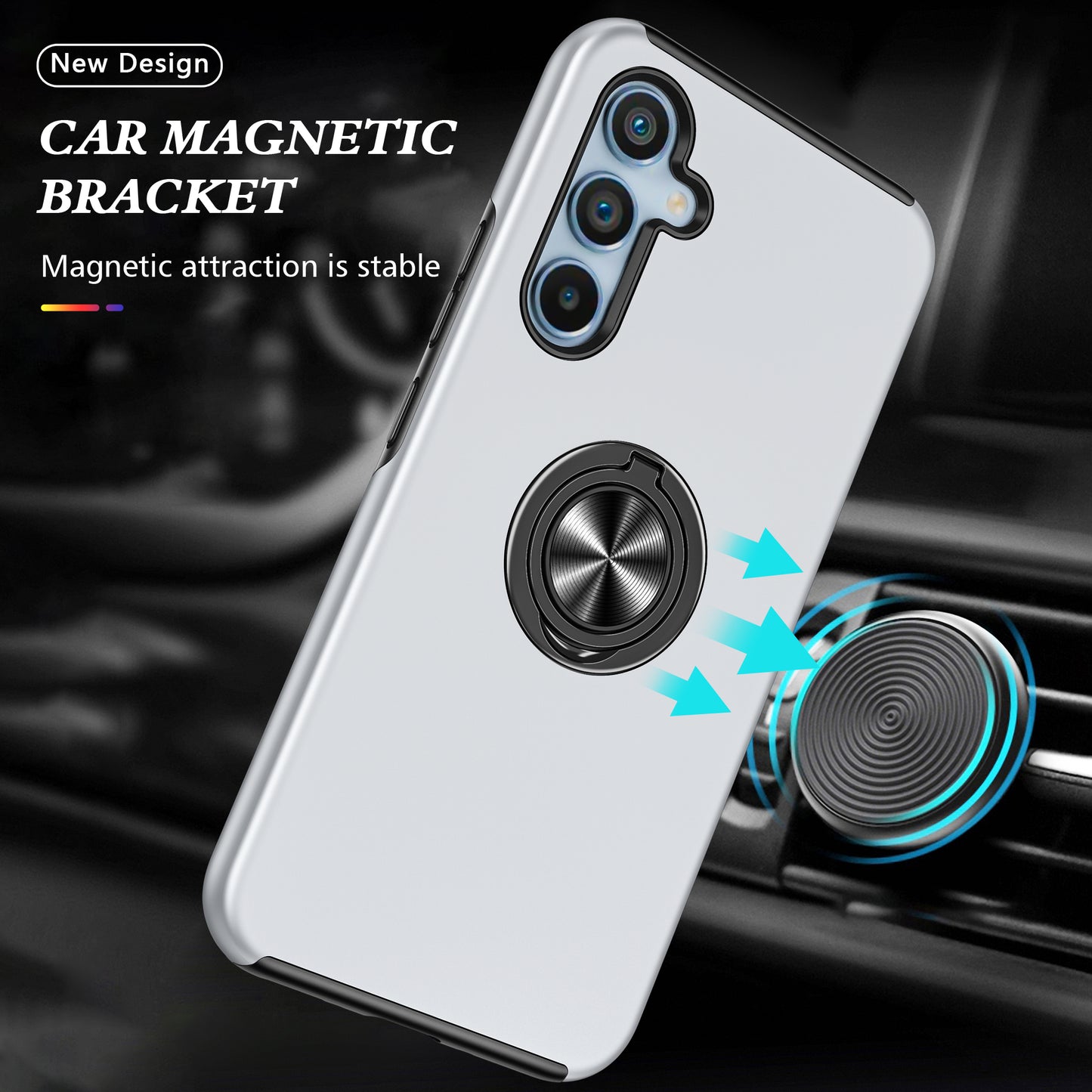 For Samsung Galaxy S24+ Phone Case Slim-Fit PC+TPU Cover with Ring Kickstand - Silver
