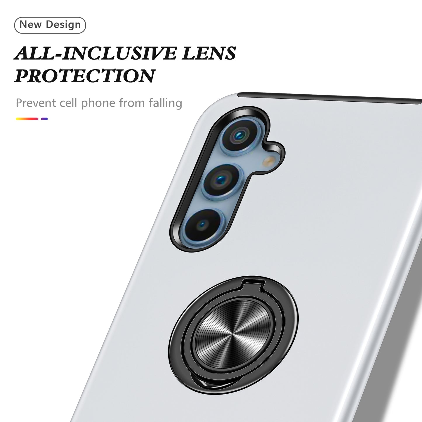 For Samsung Galaxy S24+ Phone Case Slim-Fit PC+TPU Cover with Ring Kickstand - Silver