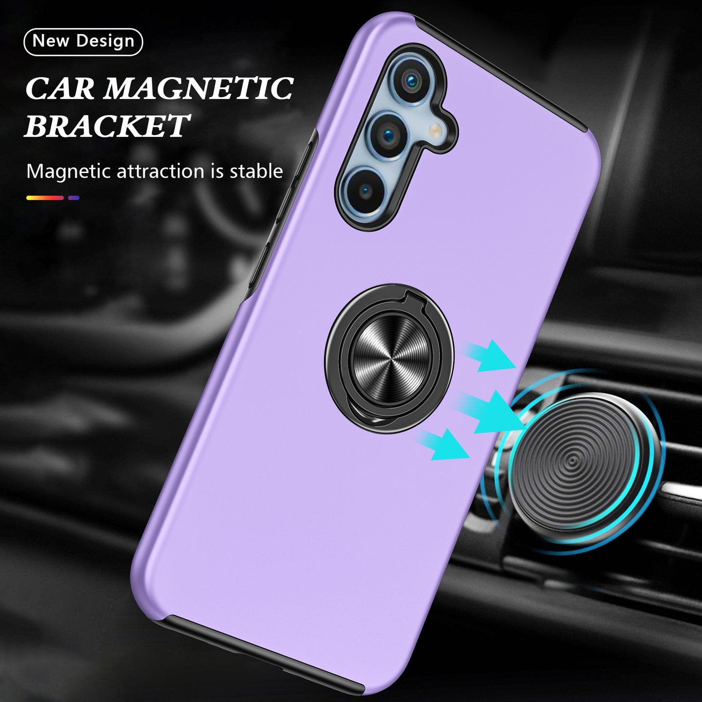 For Samsung Galaxy S24+ Phone Case Slim-Fit PC+TPU Cover with Ring Kickstand - Purple