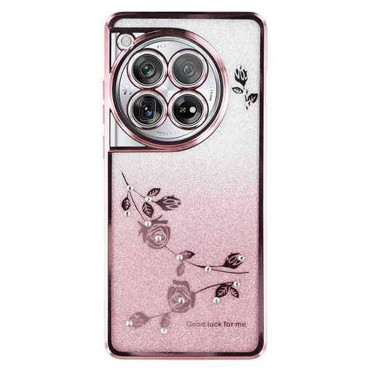KADEM Phone Case for OnePlus 12 5G Flower Decor Gradient TPU Mobile Cover - Rose Gold