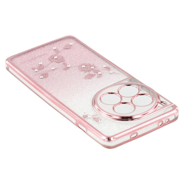 KADEM Phone Case for OnePlus 12 5G Flower Decor Gradient TPU Mobile Cover - Rose Gold