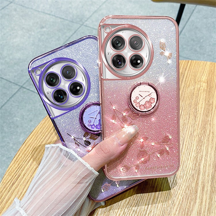 KADEM For OnePlus 12 5G Cell Phone Case Ring Kickstand Anti-scratch Glitter TPU Cover - Rose Gold