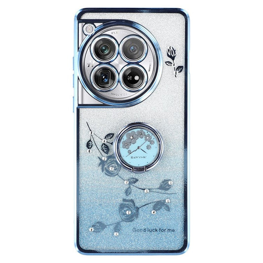 KADEM For OnePlus 12 5G Cell Phone Case Ring Kickstand Anti-scratch Glitter TPU Cover - Blue
