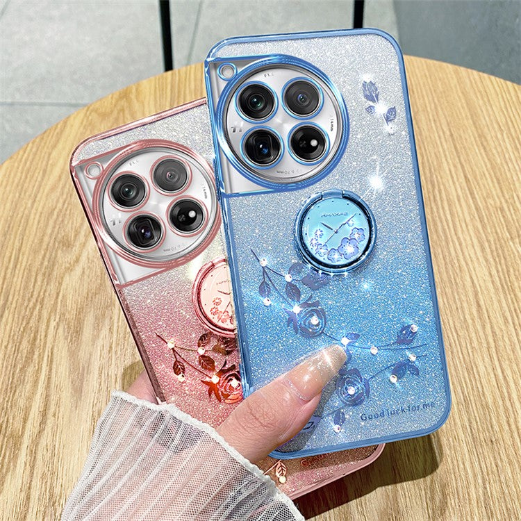 KADEM For OnePlus 12 5G Cell Phone Case Ring Kickstand Anti-scratch Glitter TPU Cover - Blue