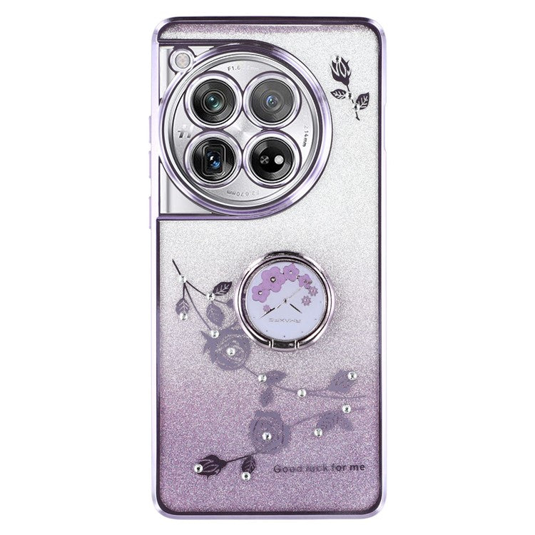 KADEM For OnePlus 12 5G Cell Phone Case Ring Kickstand Anti-scratch Glitter TPU Cover - Purple
