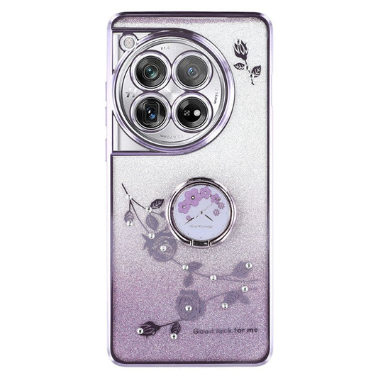 KADEM For OnePlus 12 5G Cell Phone Case Ring Kickstand Anti-scratch Glitter TPU Cover - Purple