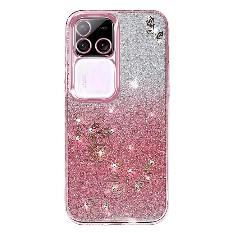 KADEM For vivo S18 Pro 5G Case Rhinestone Flower Gradient Color TPU Mobile Phone Cover with Strap - Rose Gold