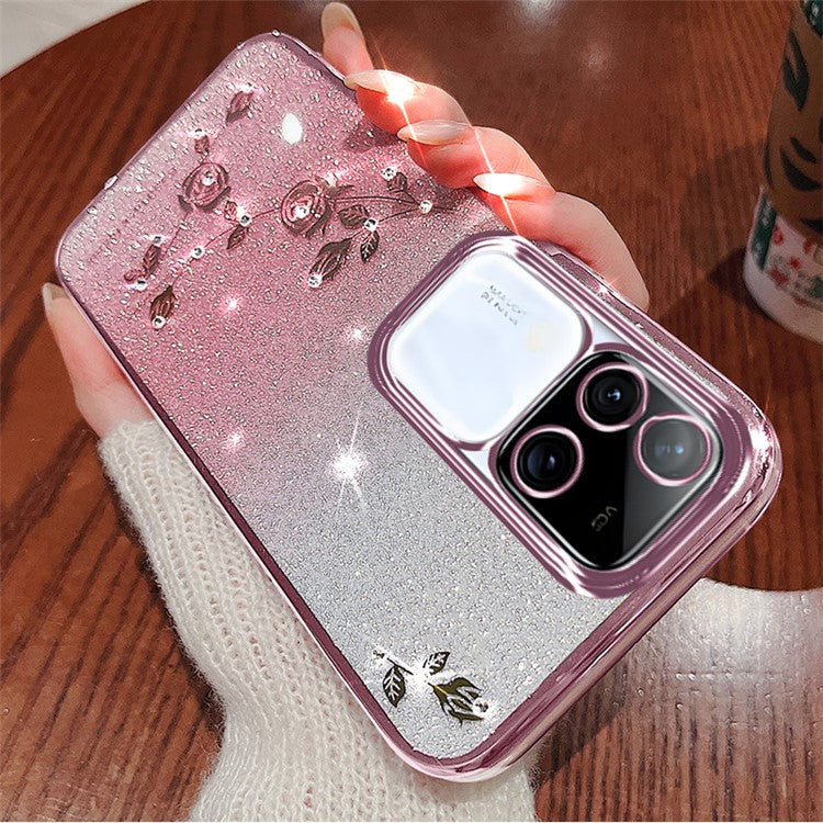 KADEM For vivo S18 Pro 5G Case Rhinestone Flower Gradient Color TPU Mobile Phone Cover with Strap - Rose Gold