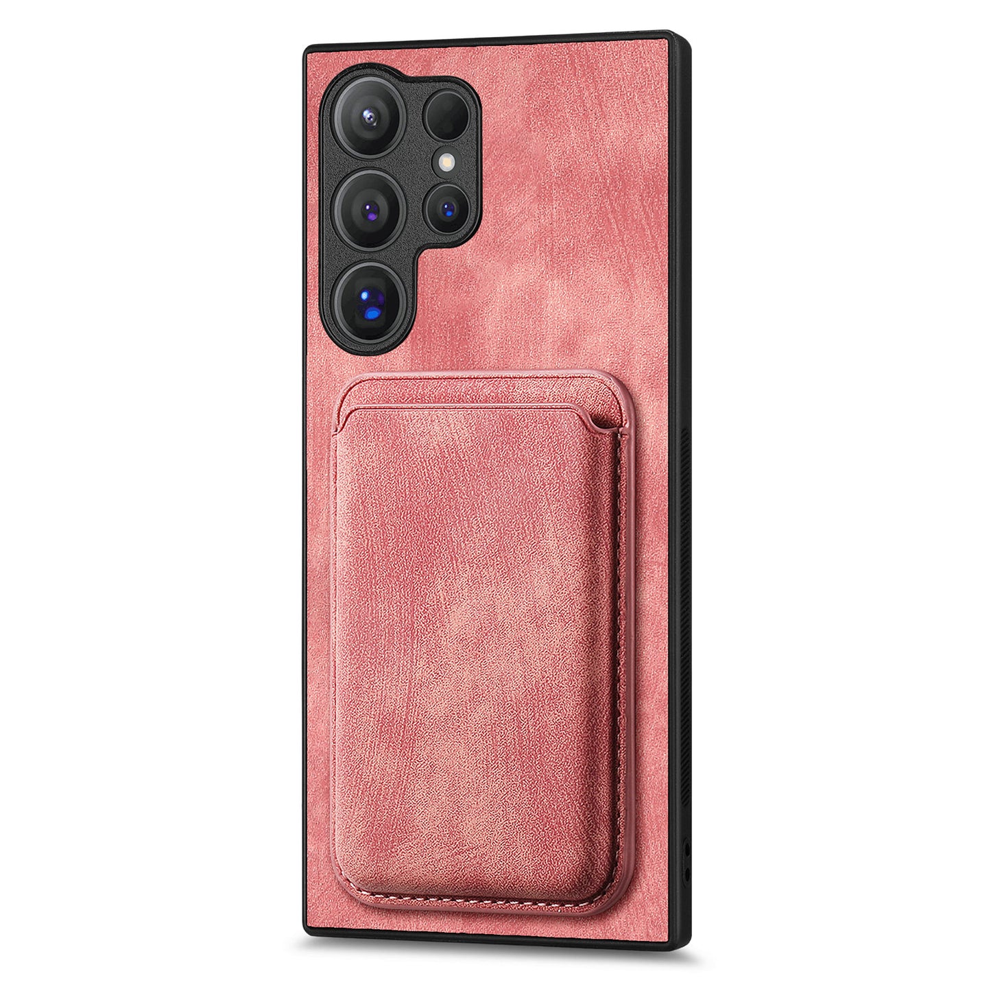 D12 For Samsung Galaxy S24 Ultra Retro Texture Detachable Magnetic Card Case Phone Cover - Pink