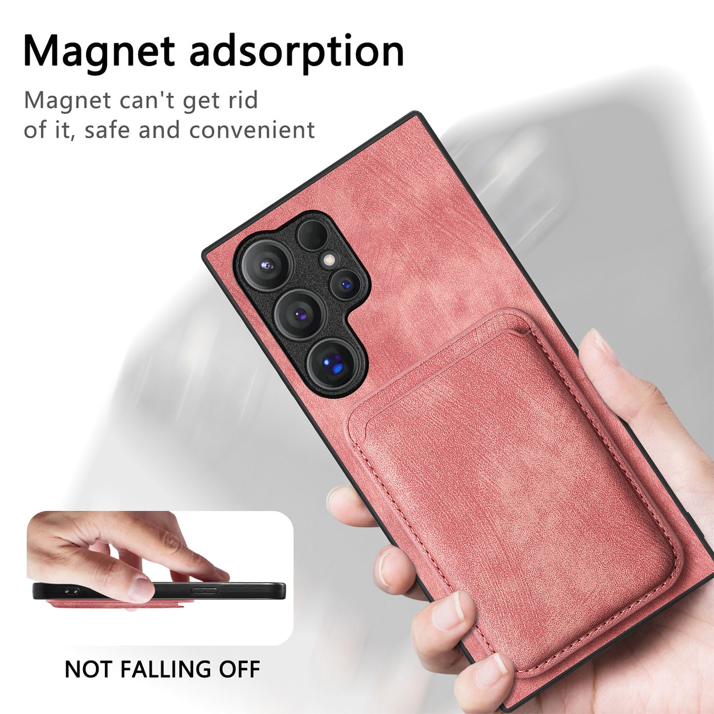 D12 For Samsung Galaxy S24 Ultra Retro Texture Detachable Magnetic Card Case Phone Cover - Pink