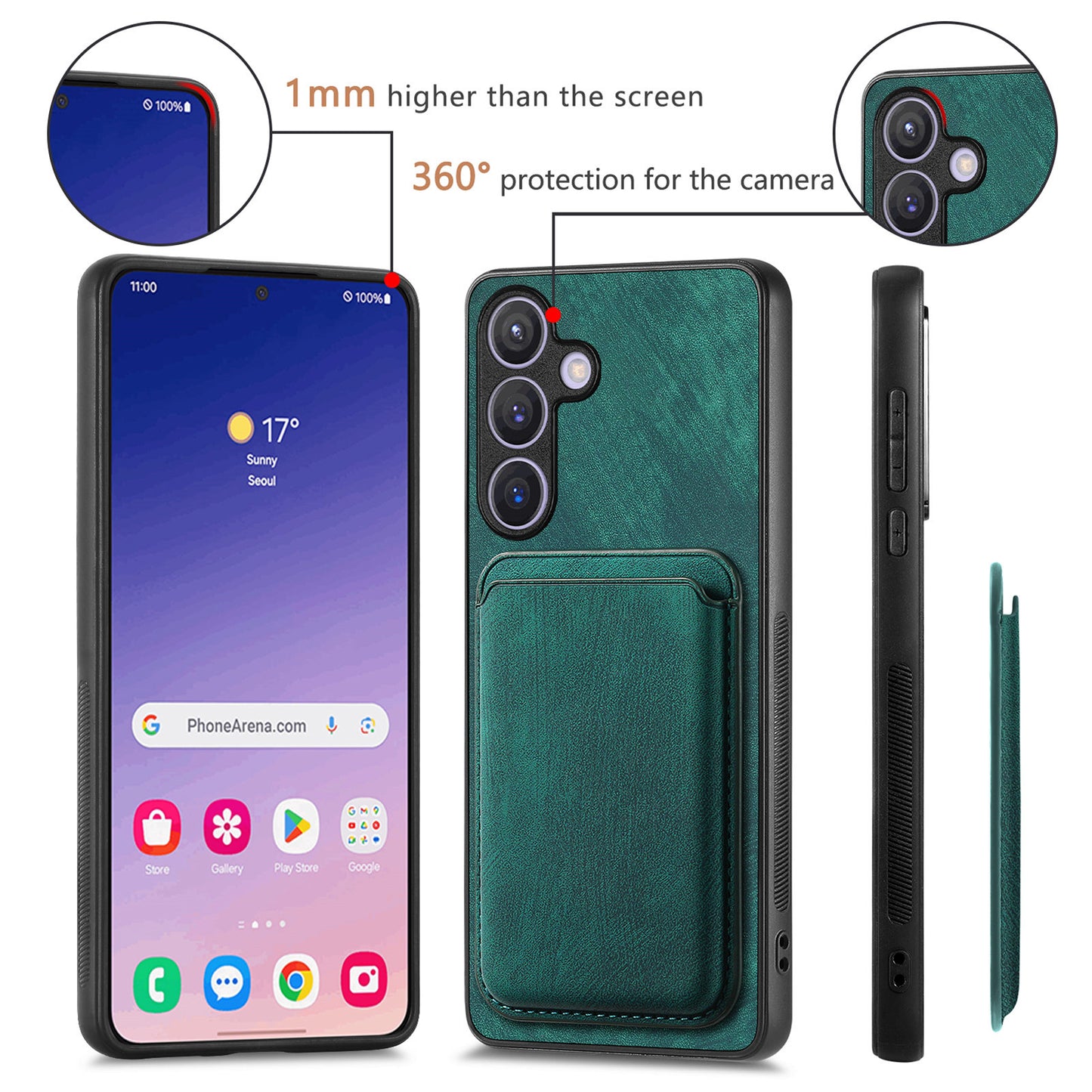 D12 For Samsung Galaxy S24+ Detachable Magnetic Card Case Fall Proof Phone Cover - Green