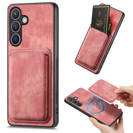 D12 For Samsung Galaxy S24+ Detachable Magnetic Card Case Fall Proof Phone Cover - Pink