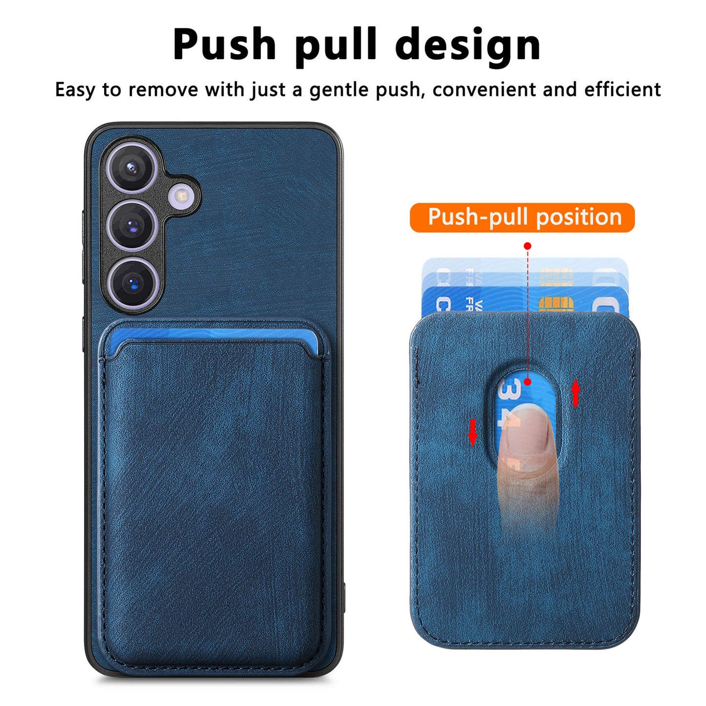 D12 For Samsung Galaxy S24 Bump Proof Phone Cover with Detachable Magnetic Card Case - Blue