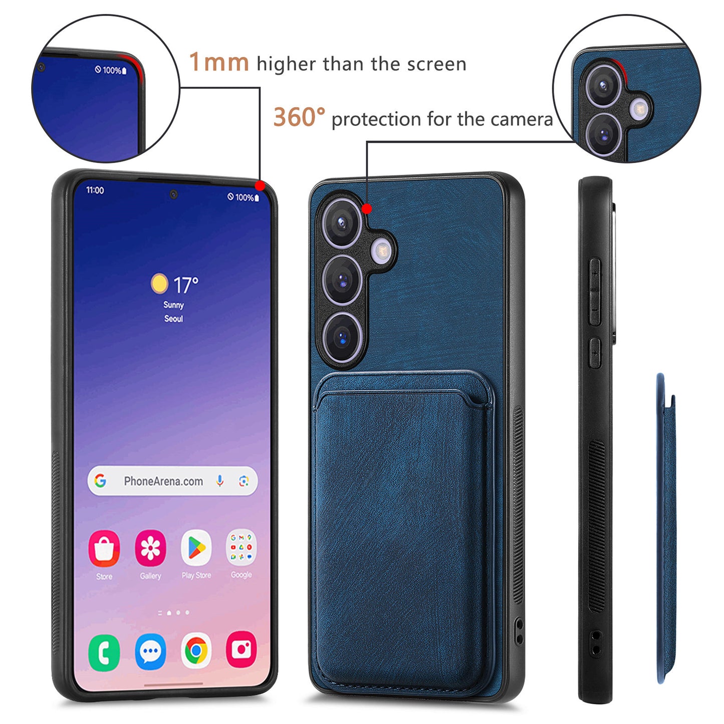 D12 For Samsung Galaxy S24 Bump Proof Phone Cover with Detachable Magnetic Card Case - Blue