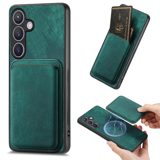 D12 For Samsung Galaxy S24 Bump Proof Phone Cover with Detachable Magnetic Card Case - Green
