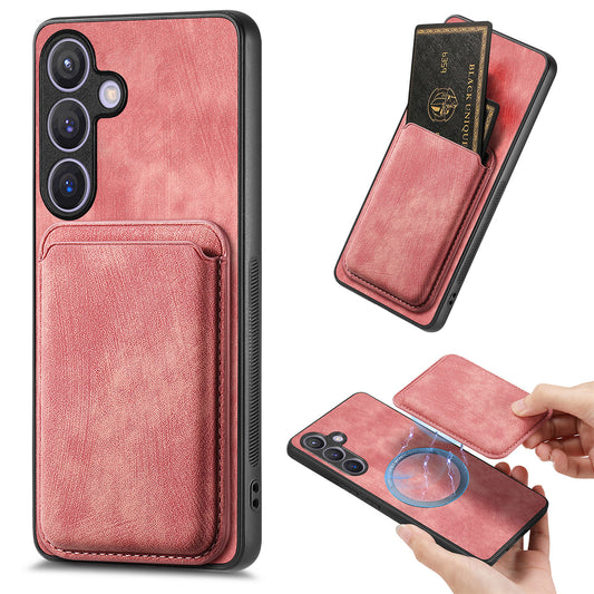 D12 For Samsung Galaxy S24 Bump Proof Phone Cover with Detachable Magnetic Card Case - Pink