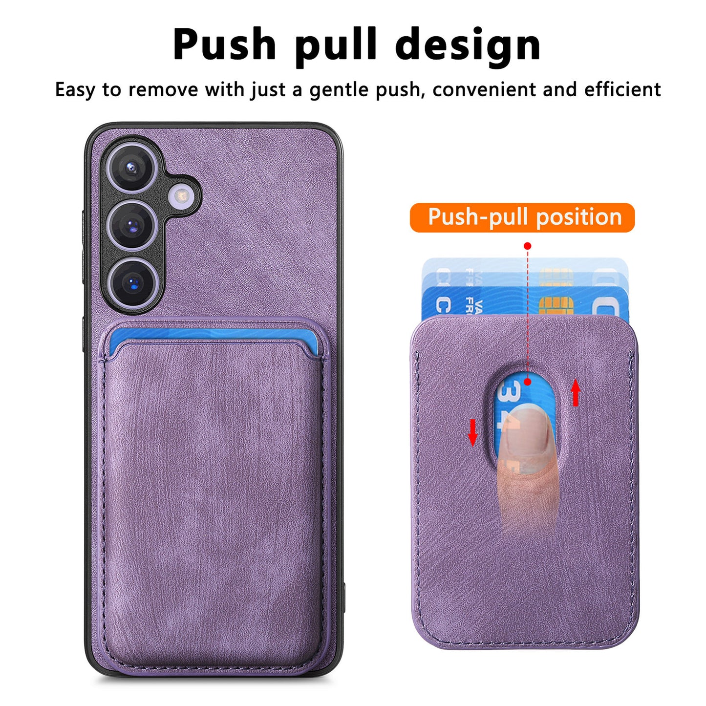 D12 For Samsung Galaxy S24 Bump Proof Phone Cover with Detachable Magnetic Card Case - Purple