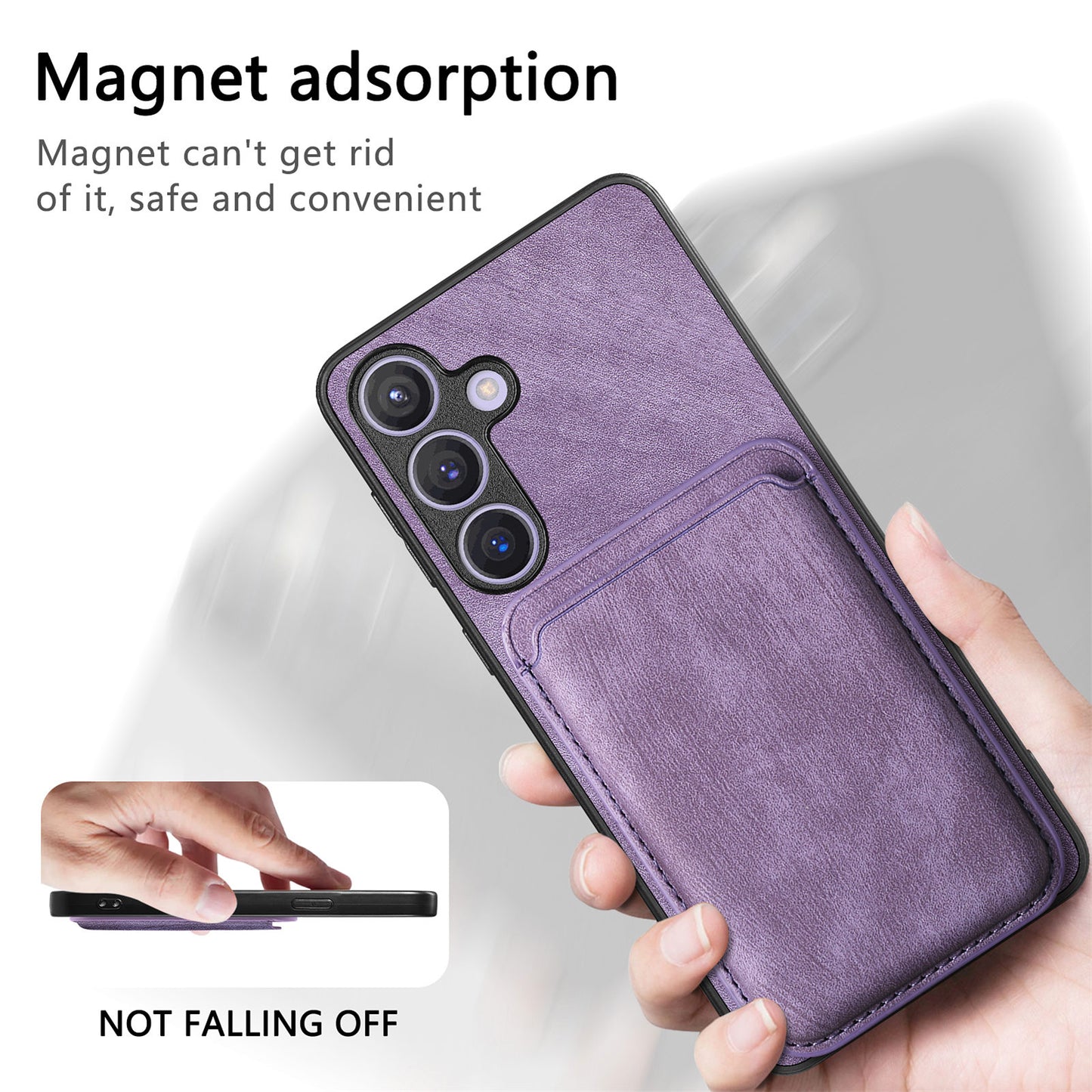 D12 For Samsung Galaxy S24 Bump Proof Phone Cover with Detachable Magnetic Card Case - Purple
