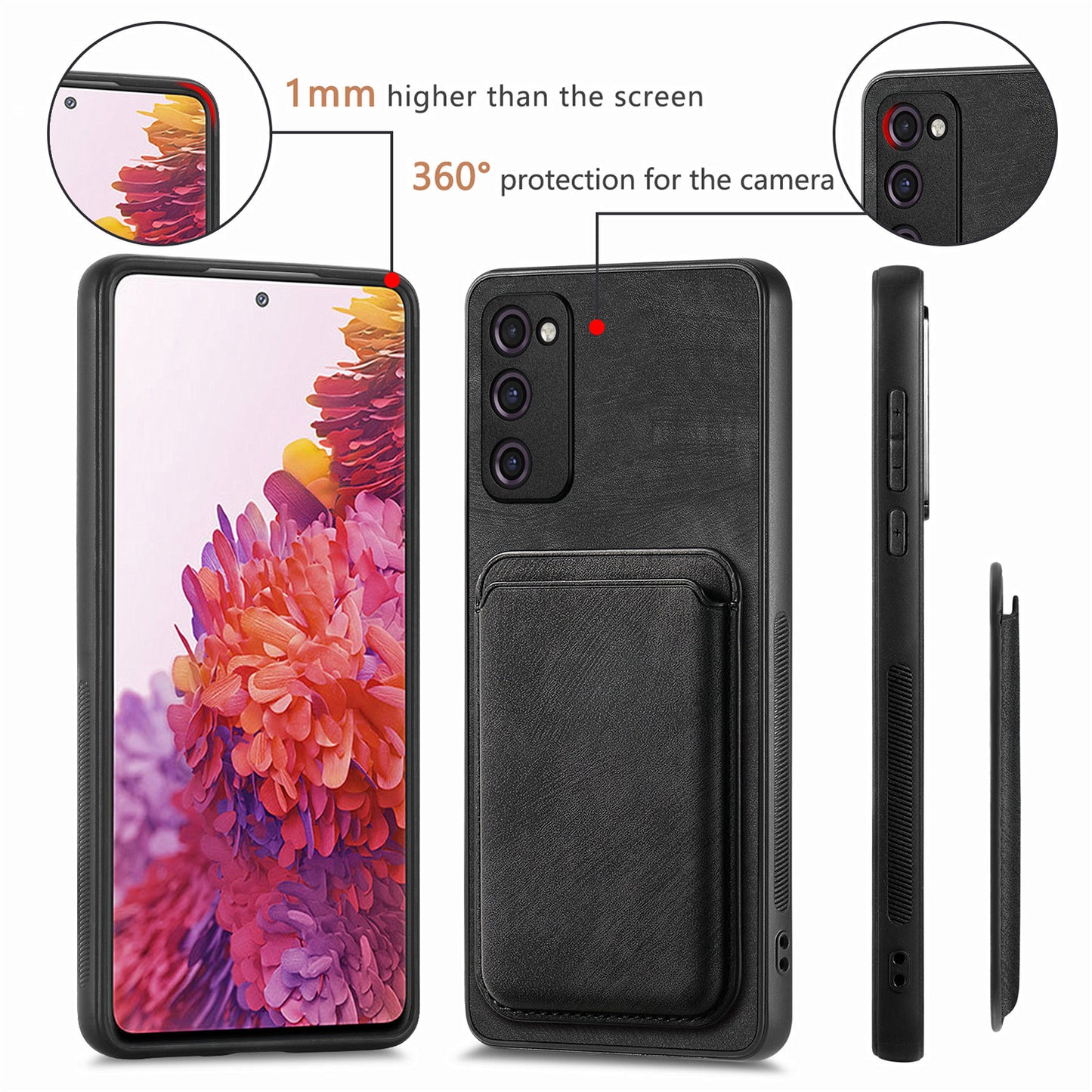 D12 For Samsung Galaxy S20 Lite / S20 FE / S20 FE 5G / S20 FE 2022 Case Detachable Card Case Shell - Black