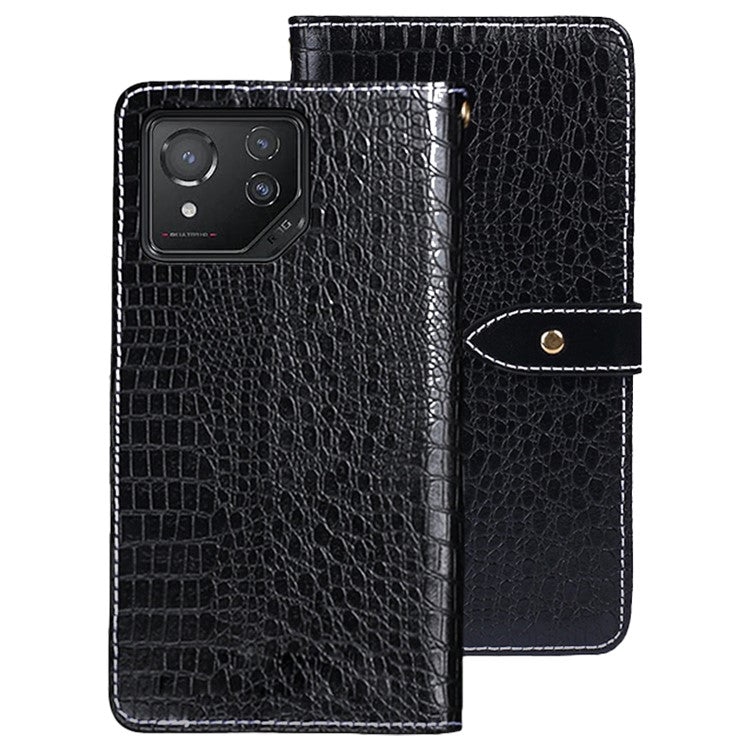 IDEWEI For Asus ROG Phone 8 5G / Phone 8 Pro 5G Leather Case Crocodile Texture Card Slots Cover - Black