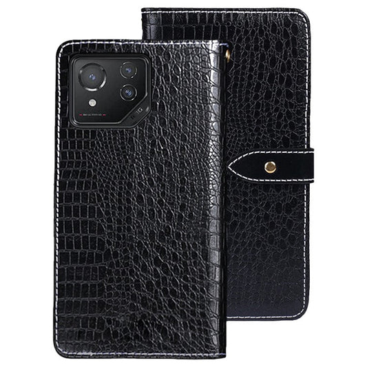 IDEWEI For Asus ROG Phone 8 5G / Phone 8 Pro 5G Leather Case Crocodile Texture Card Slots Cover - Black
