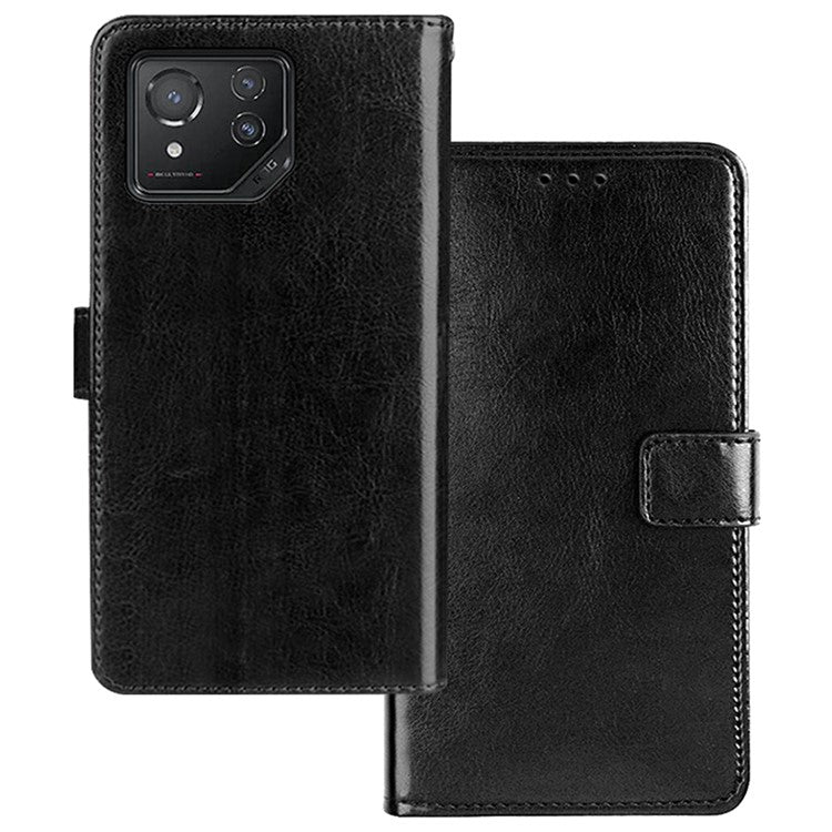 IDEWEI For Asus ROG Phone 8 5G / Phone 8 Pro 5G Wallet Case Leather Crazy Horse Texture Phone Protector - Black