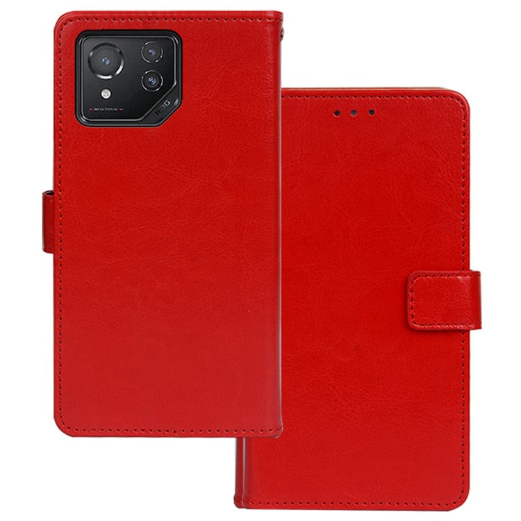 IDEWEI For Asus ROG Phone 8 5G / Phone 8 Pro 5G Wallet Case Leather Crazy Horse Texture Phone Protector - Red