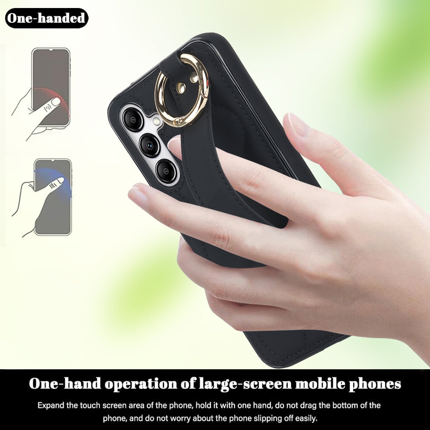 For Samsung Galaxy S24 Case Wave Pattern PU Leather+TPU Wristband Kickstand Phone Cover - Black