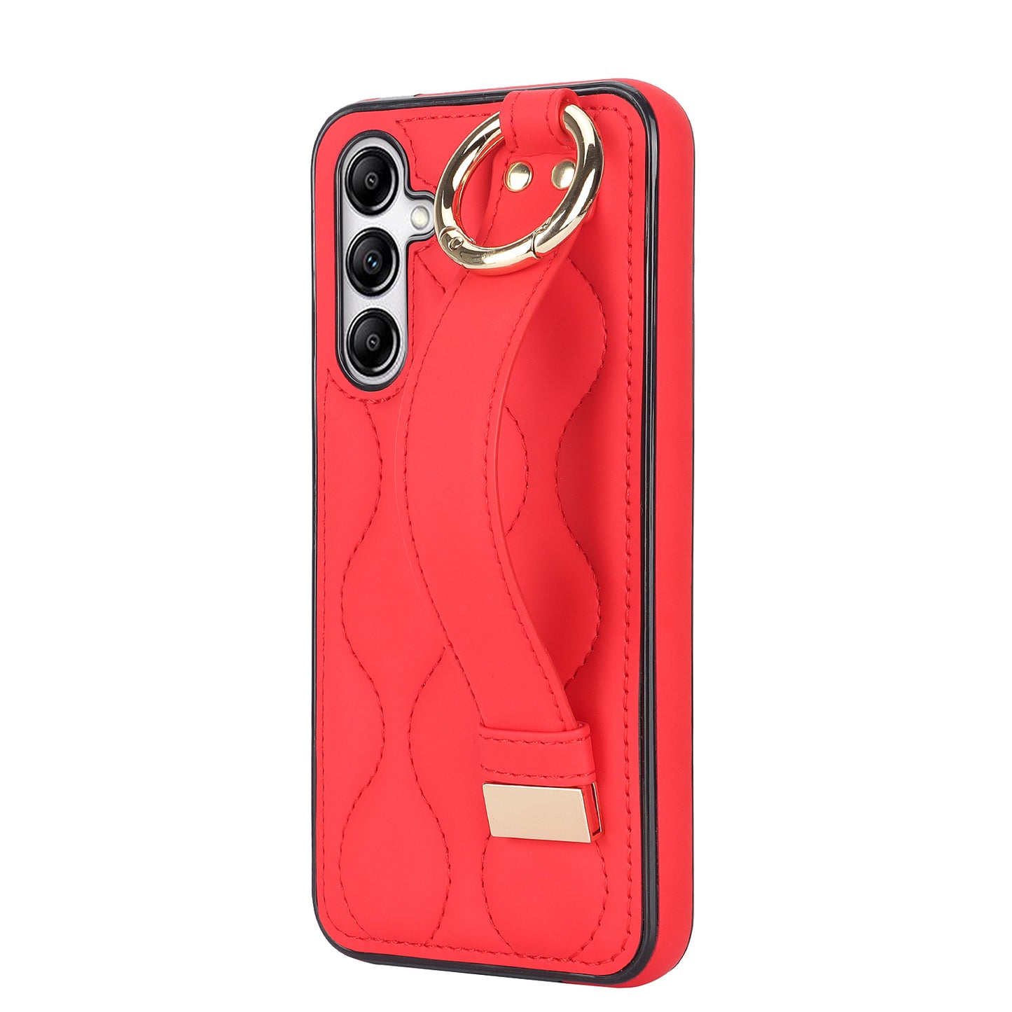 For Samsung Galaxy S24 Case Wave Pattern PU Leather+TPU Wristband Kickstand Phone Cover - Red