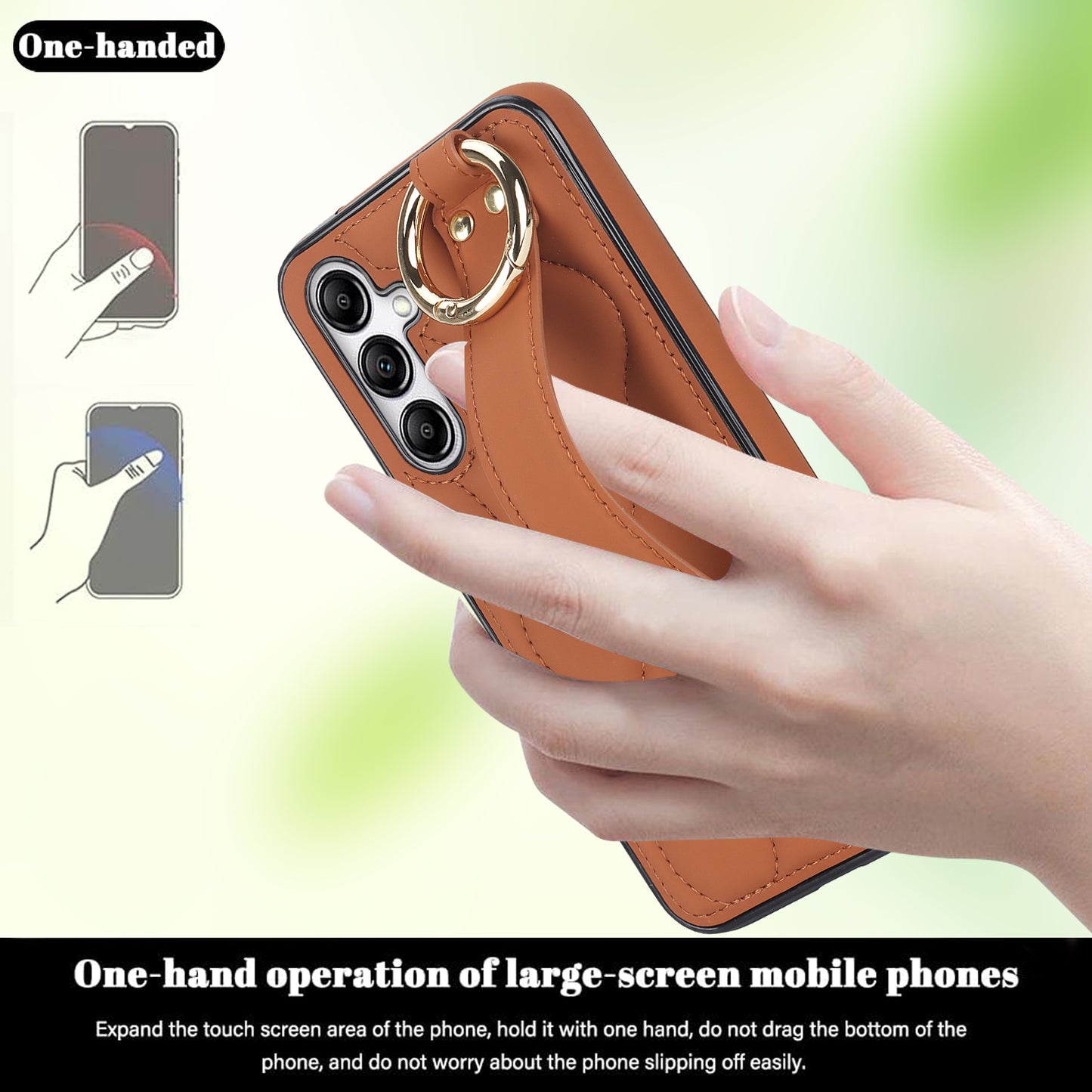 For Samsung Galaxy S24 Case Wave Pattern PU Leather+TPU Wristband Kickstand Phone Cover - Brown