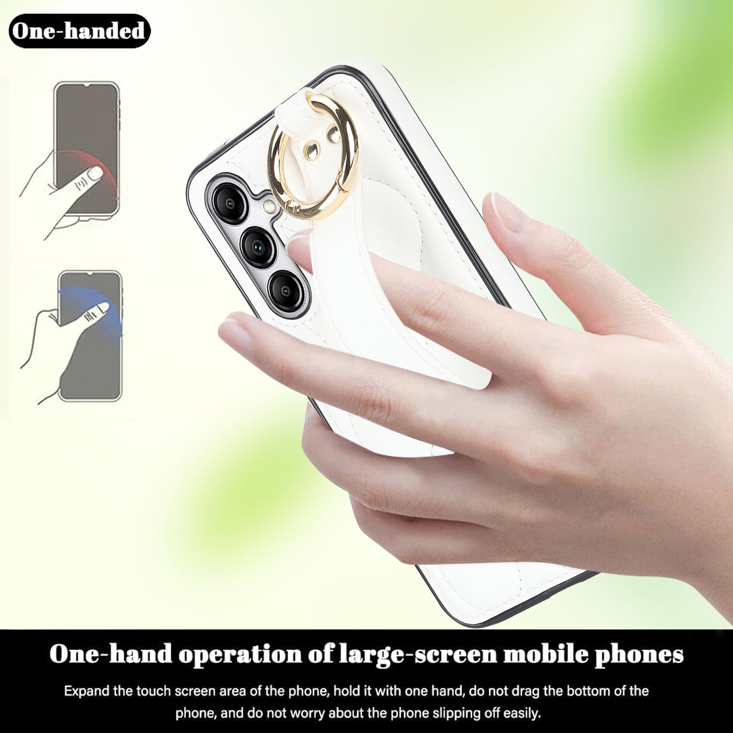 For Samsung Galaxy S24 Case Wave Pattern PU Leather+TPU Wristband Kickstand Phone Cover - White