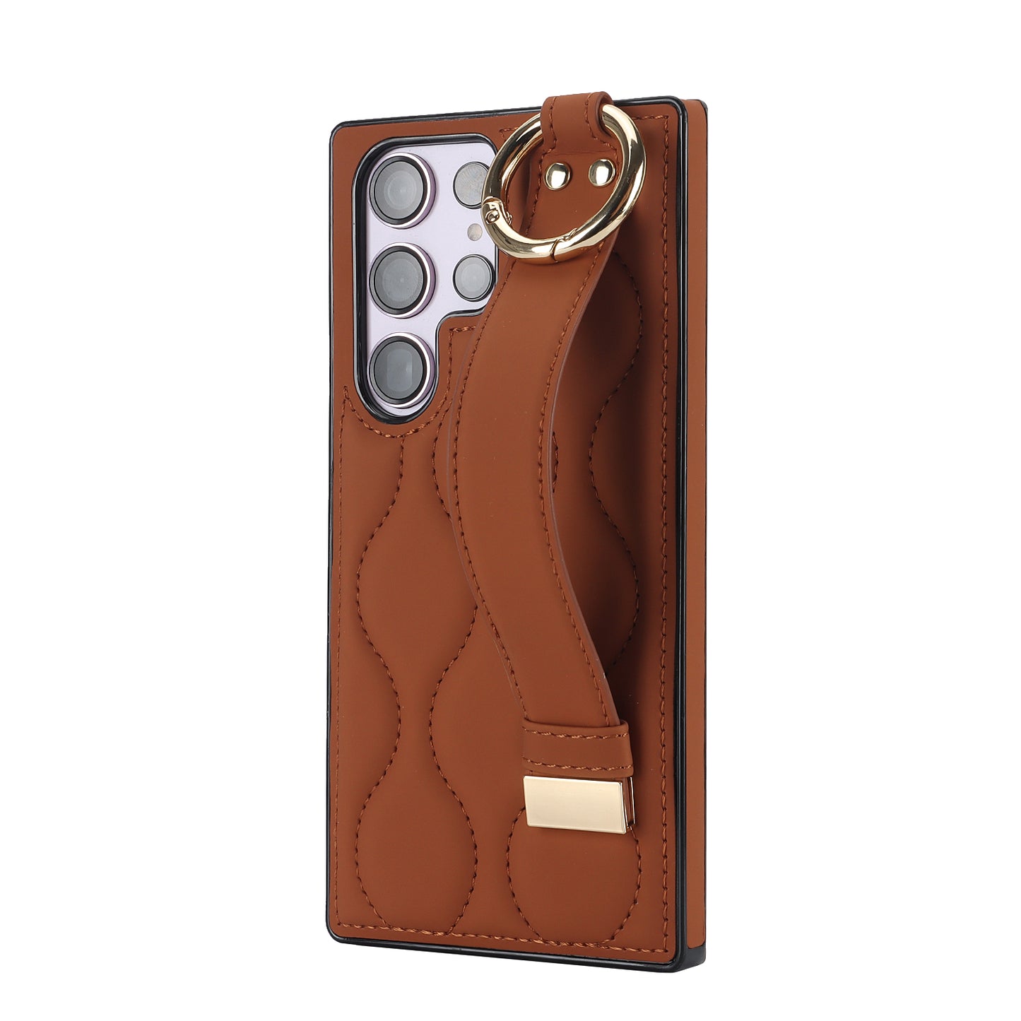 For Samsung Galaxy S24 Ultra Case Stylish Wave Pattern Leather+TPU Phone Cover with Kickstand - Brown