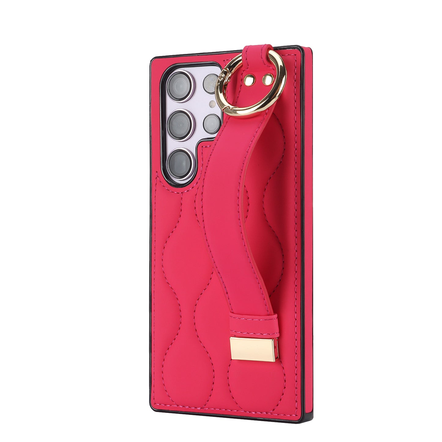 For Samsung Galaxy S24 Ultra Case Stylish Wave Pattern Leather+TPU Phone Cover with Kickstand - Rose