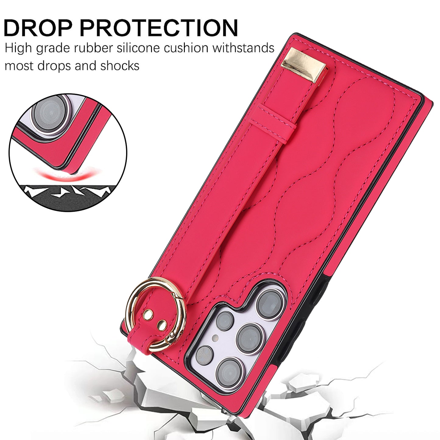 For Samsung Galaxy S24 Ultra Case Stylish Wave Pattern Leather+TPU Phone Cover with Kickstand - Rose