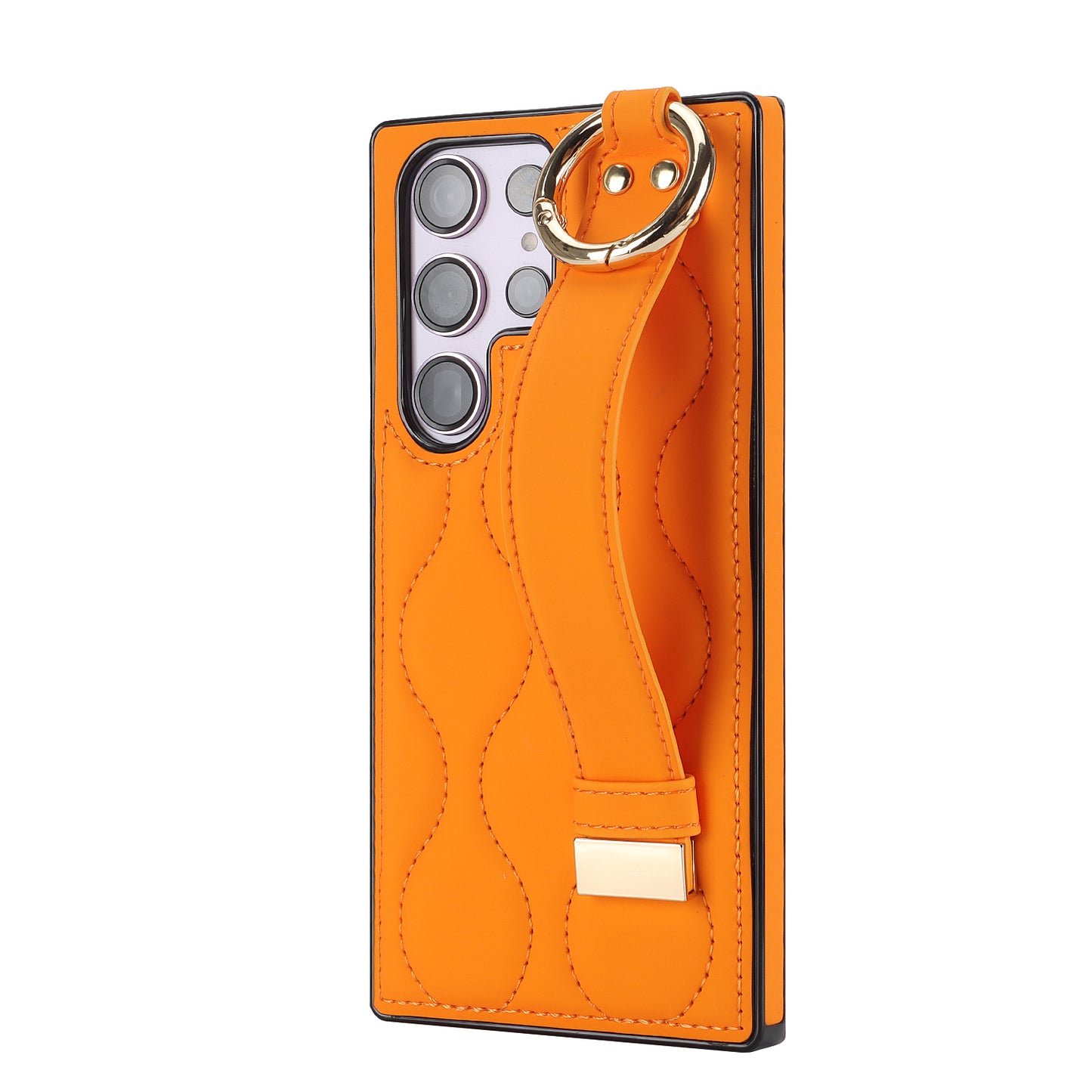 For Samsung Galaxy S24 Ultra Case Stylish Wave Pattern Leather+TPU Phone Cover with Kickstand - Orange