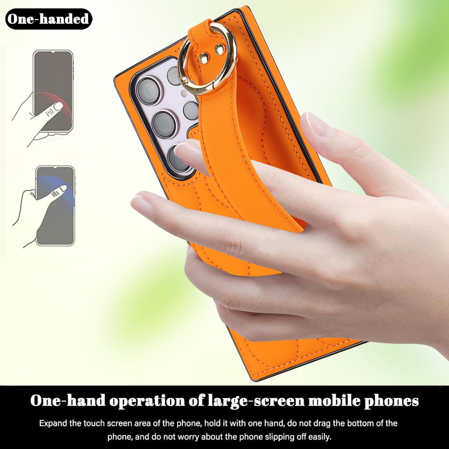 For Samsung Galaxy S24 Ultra Case Stylish Wave Pattern Leather+TPU Phone Cover with Kickstand - Orange