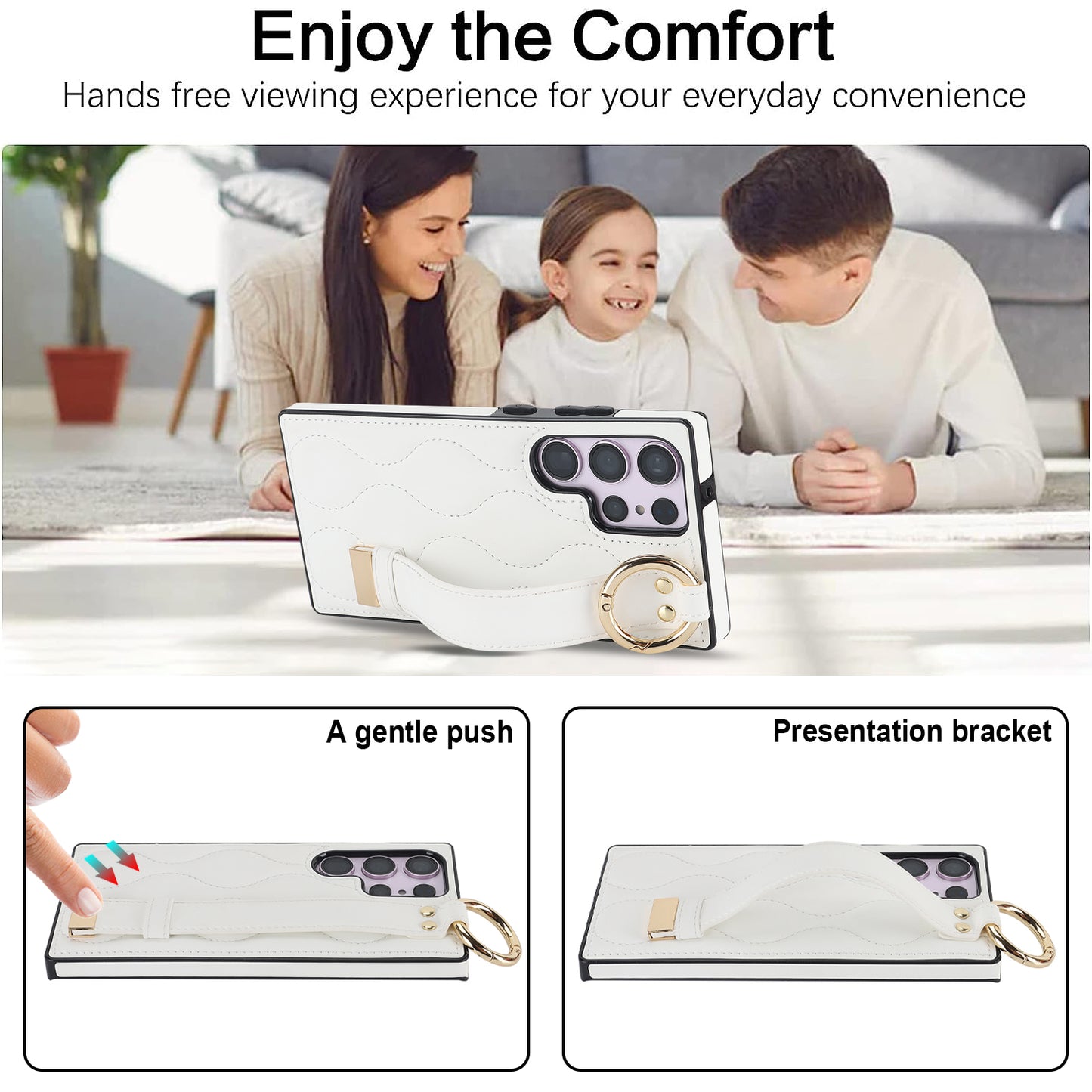 For Samsung Galaxy S24 Ultra Case Stylish Wave Pattern Leather+TPU Phone Cover with Kickstand - White