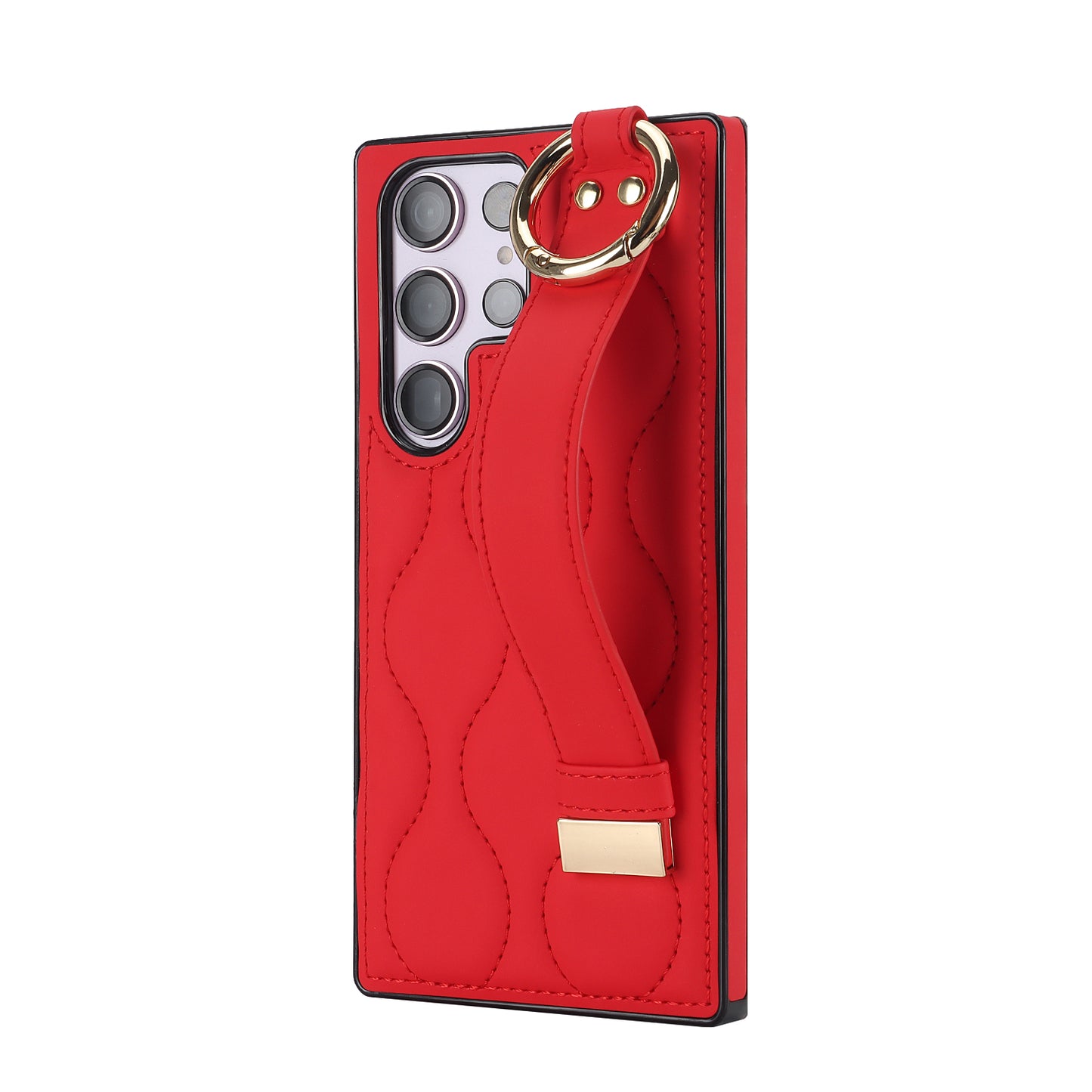For Samsung Galaxy S24 Ultra Case Stylish Wave Pattern Leather+TPU Phone Cover with Kickstand - Red