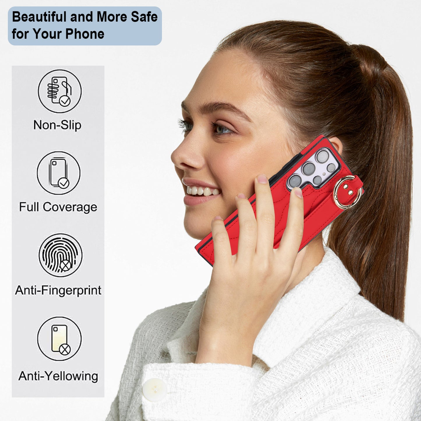 For Samsung Galaxy S24 Ultra Case Stylish Wave Pattern Leather+TPU Phone Cover with Kickstand - Red