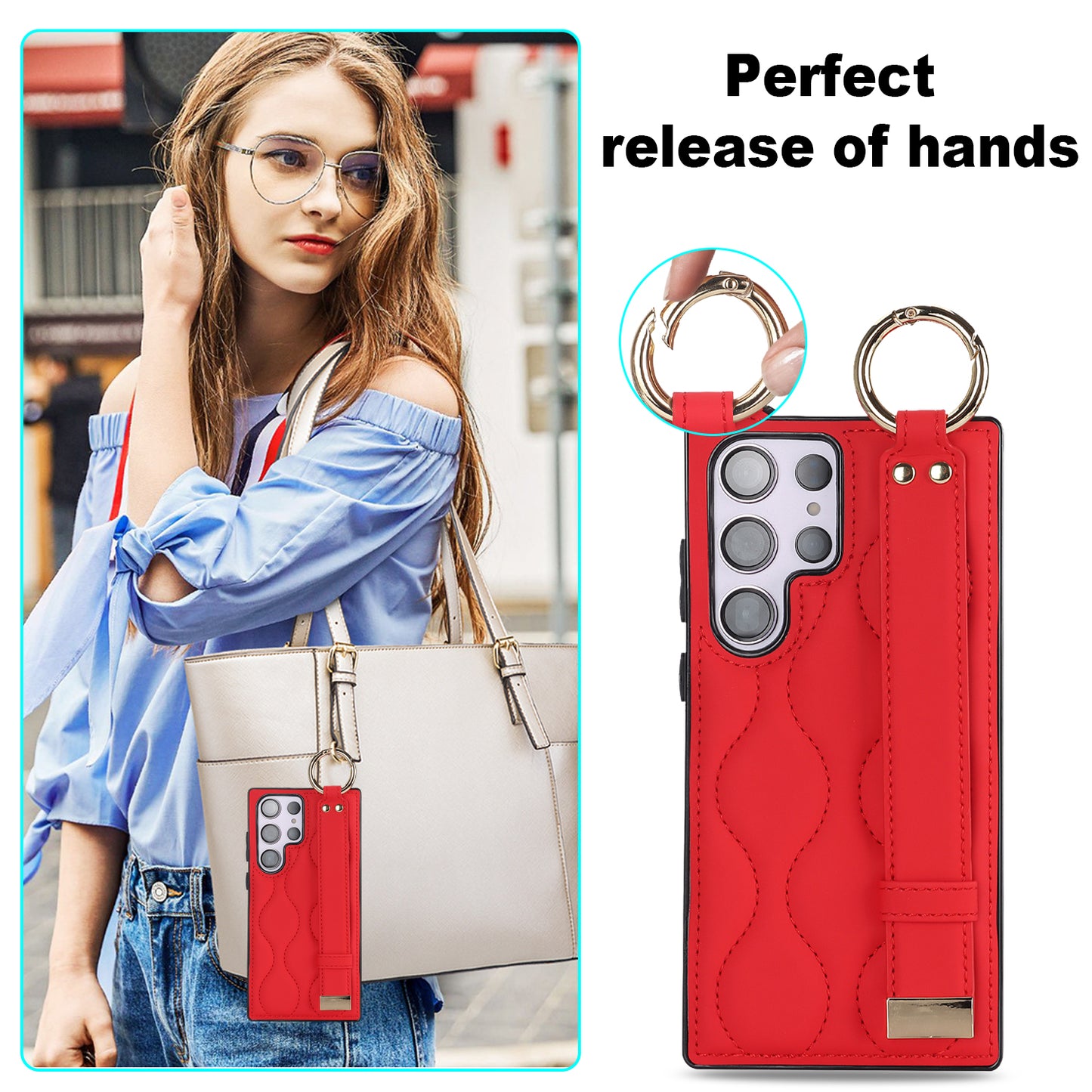 For Samsung Galaxy S24 Ultra Case Stylish Wave Pattern Leather+TPU Phone Cover with Kickstand - Red