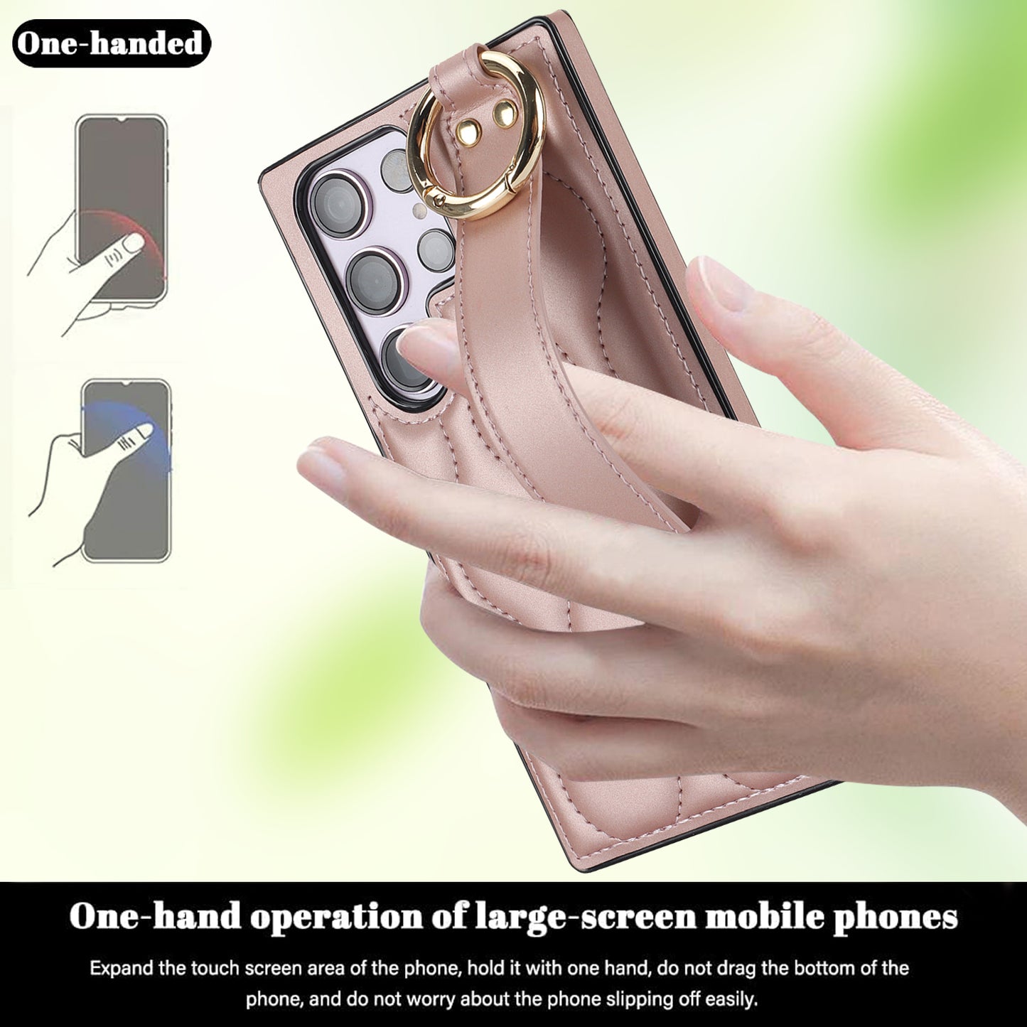 For Samsung Galaxy S24 Ultra Case Stylish Wave Pattern Leather+TPU Phone Cover with Kickstand - Rose Gold