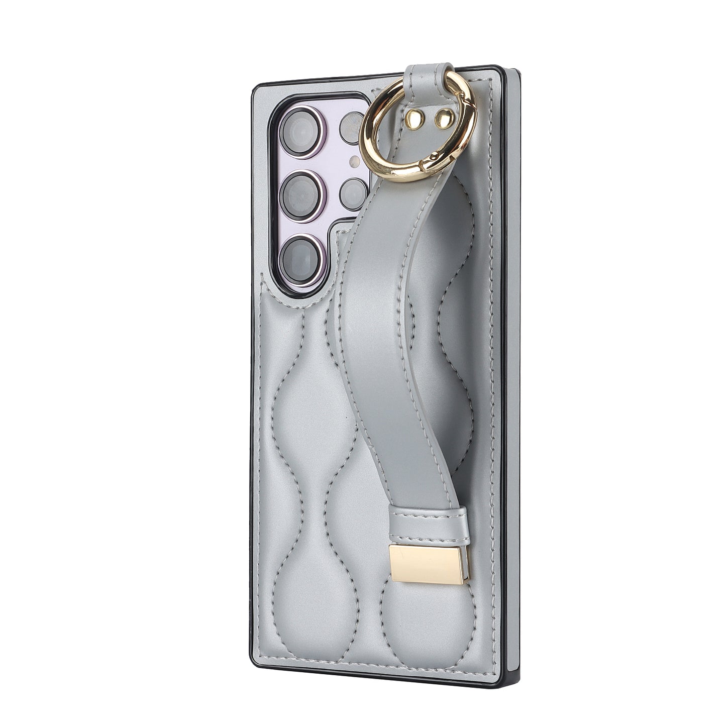 For Samsung Galaxy S24 Ultra Case Stylish Wave Pattern Leather+TPU Phone Cover with Kickstand - Silver