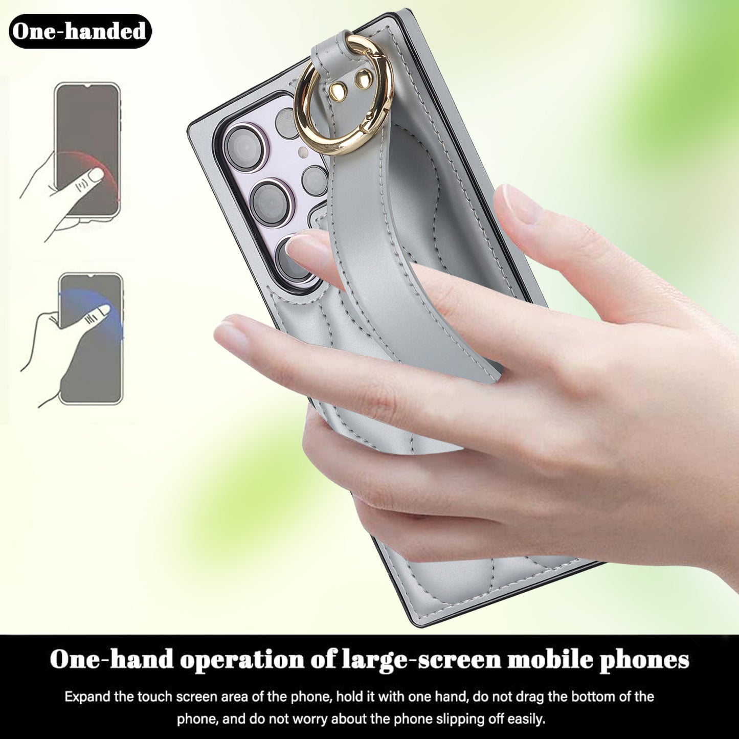 For Samsung Galaxy S24 Ultra Case Stylish Wave Pattern Leather+TPU Phone Cover with Kickstand - Silver