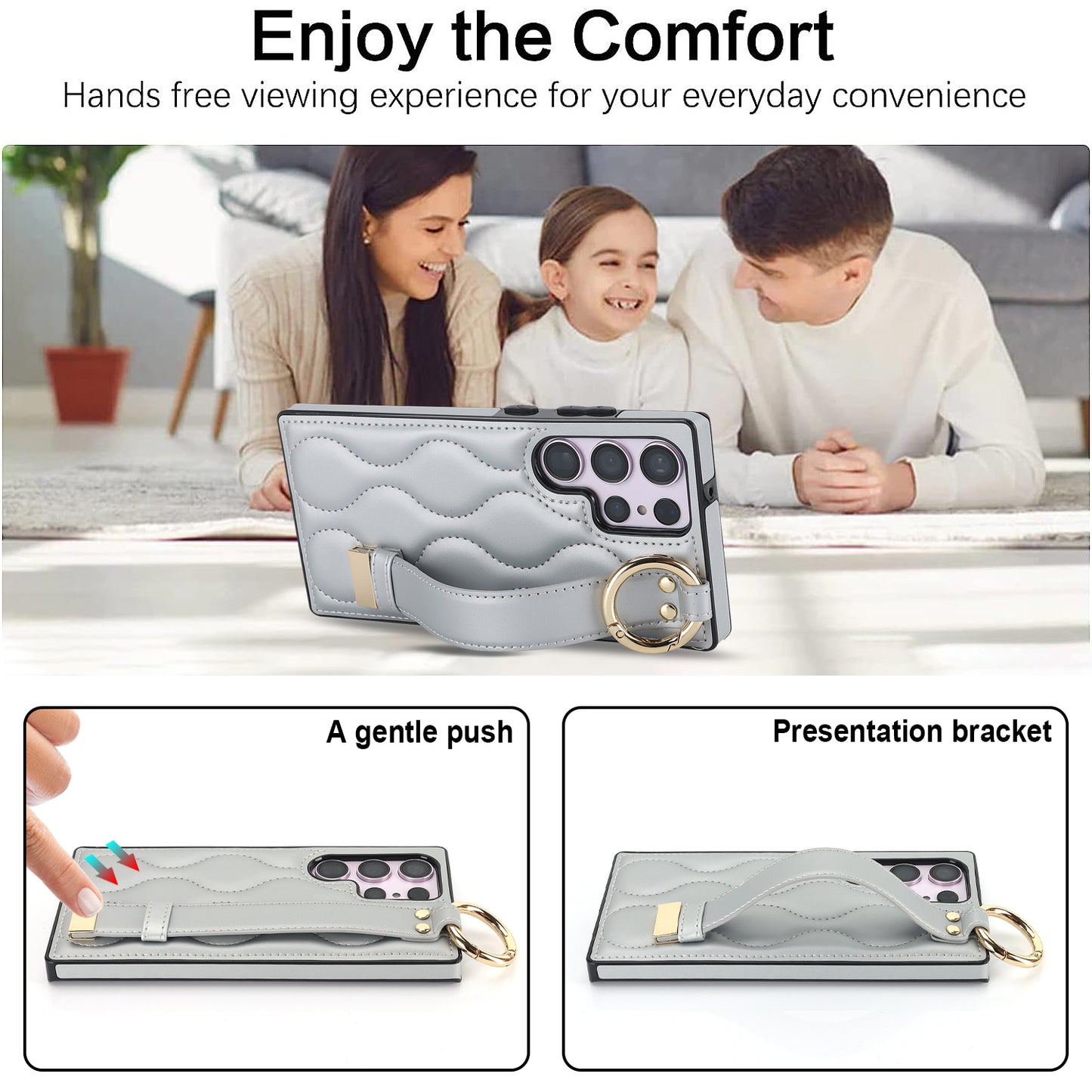 For Samsung Galaxy S24 Ultra Case Stylish Wave Pattern Leather+TPU Phone Cover with Kickstand - Silver