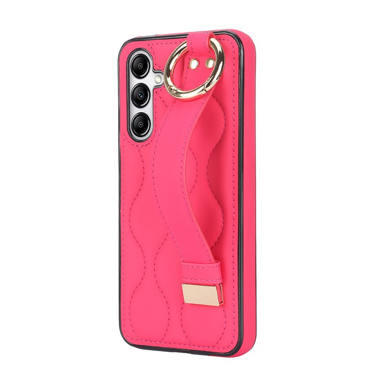 For Samsung Galaxy A14 5G / 4G Case PU Leather+TPU Wristband Kickstand Anti-fall Phone Cover - Rose