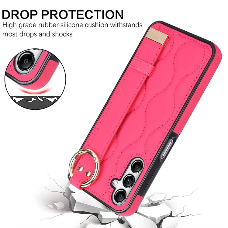 For Samsung Galaxy A14 5G / 4G Case PU Leather+TPU Wristband Kickstand Anti-fall Phone Cover - Rose